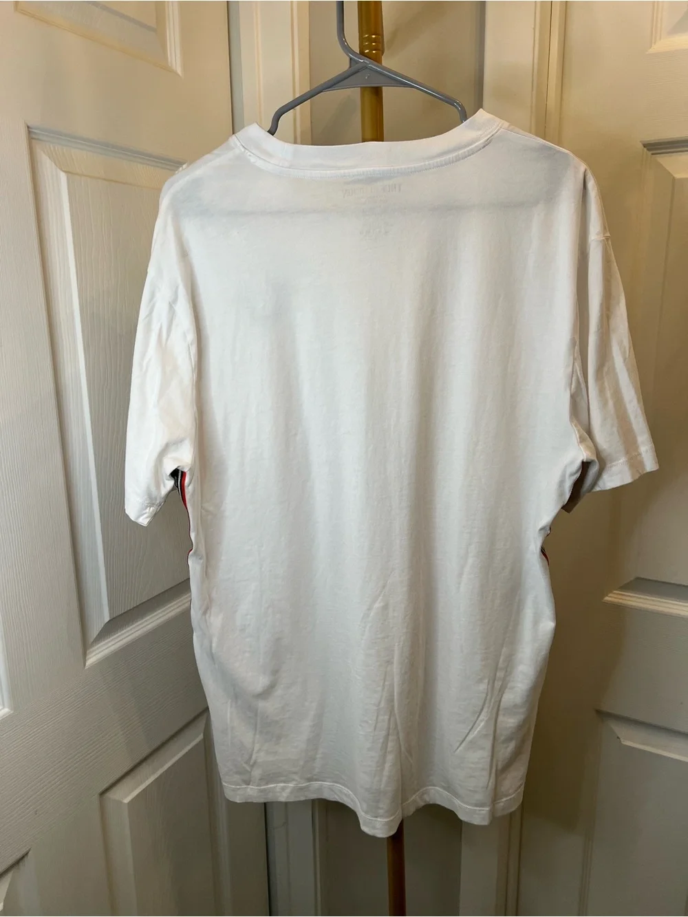 True Religion White Tee with Black Horseshoe and Red Side Tape